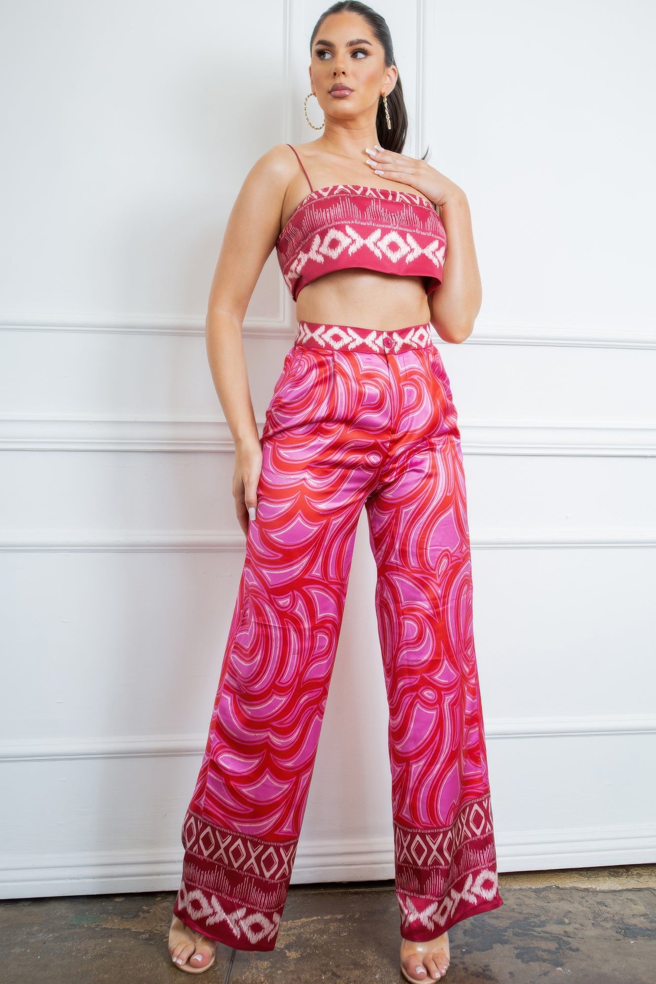 Bra Top And Wide Leg Pants Set